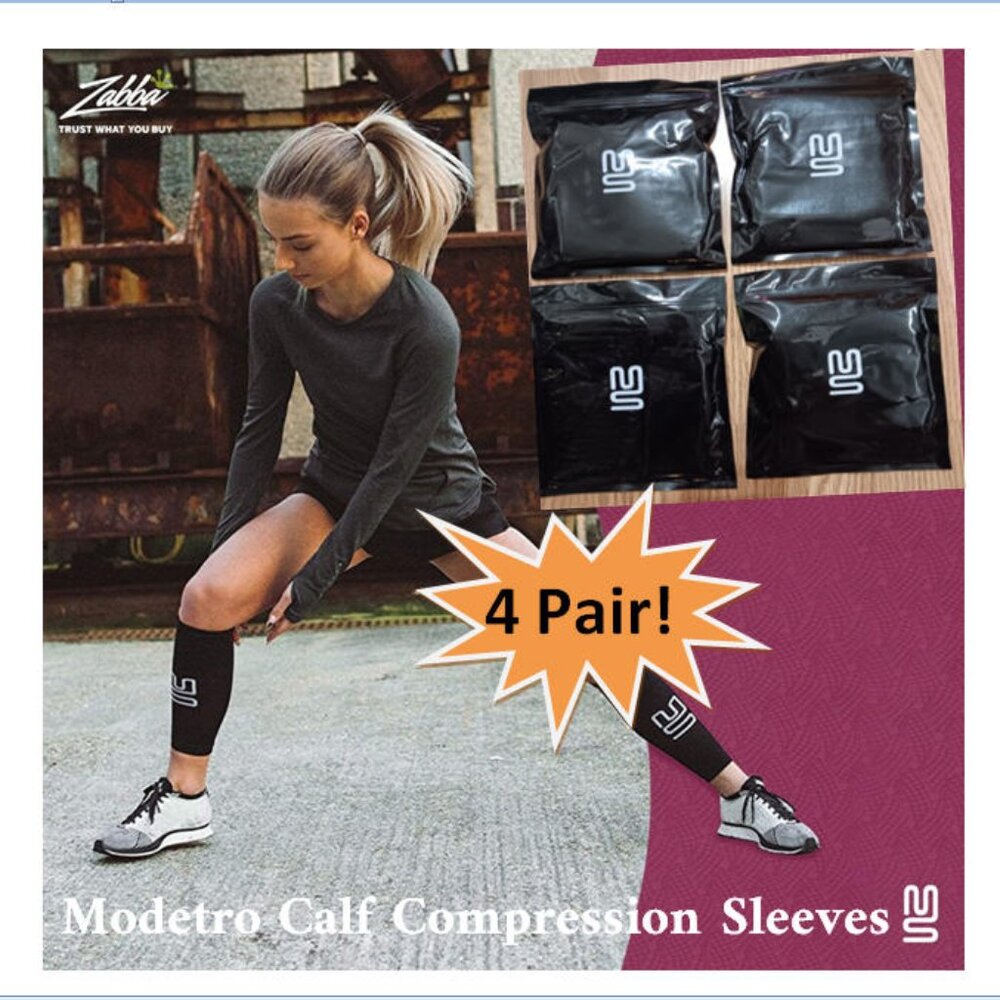 NEW! 4 PAIRS Modetro Calf Compression Sleeves footless black ankle socks large